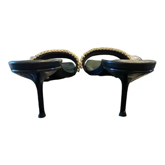 Raye Lavan Leather Heels Mule Crystal Embellishments Square Toe Black Size 8 - Picture 6 of 13